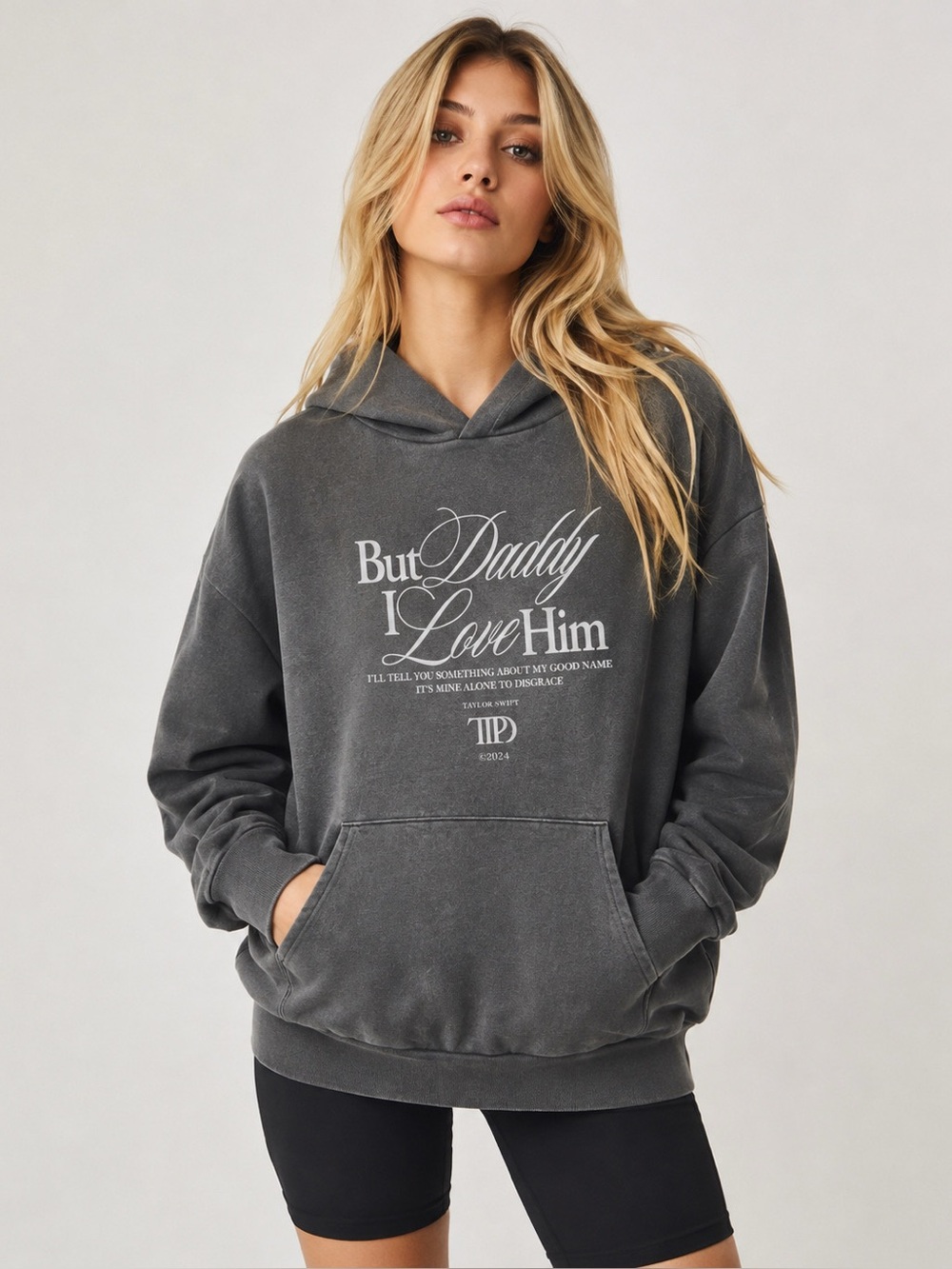 New Taylor Swift TTPD But Daddy I Love Him Gray Hoodie Sz 2X 2024